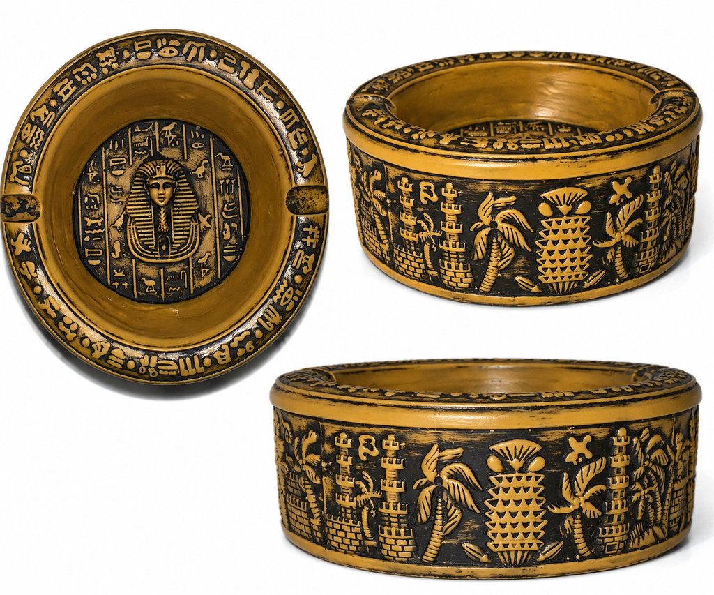 Egyptian Pharaoh Decorative Ashtray – Handcrafted Resin Ashtray with Hieroglyphic Design