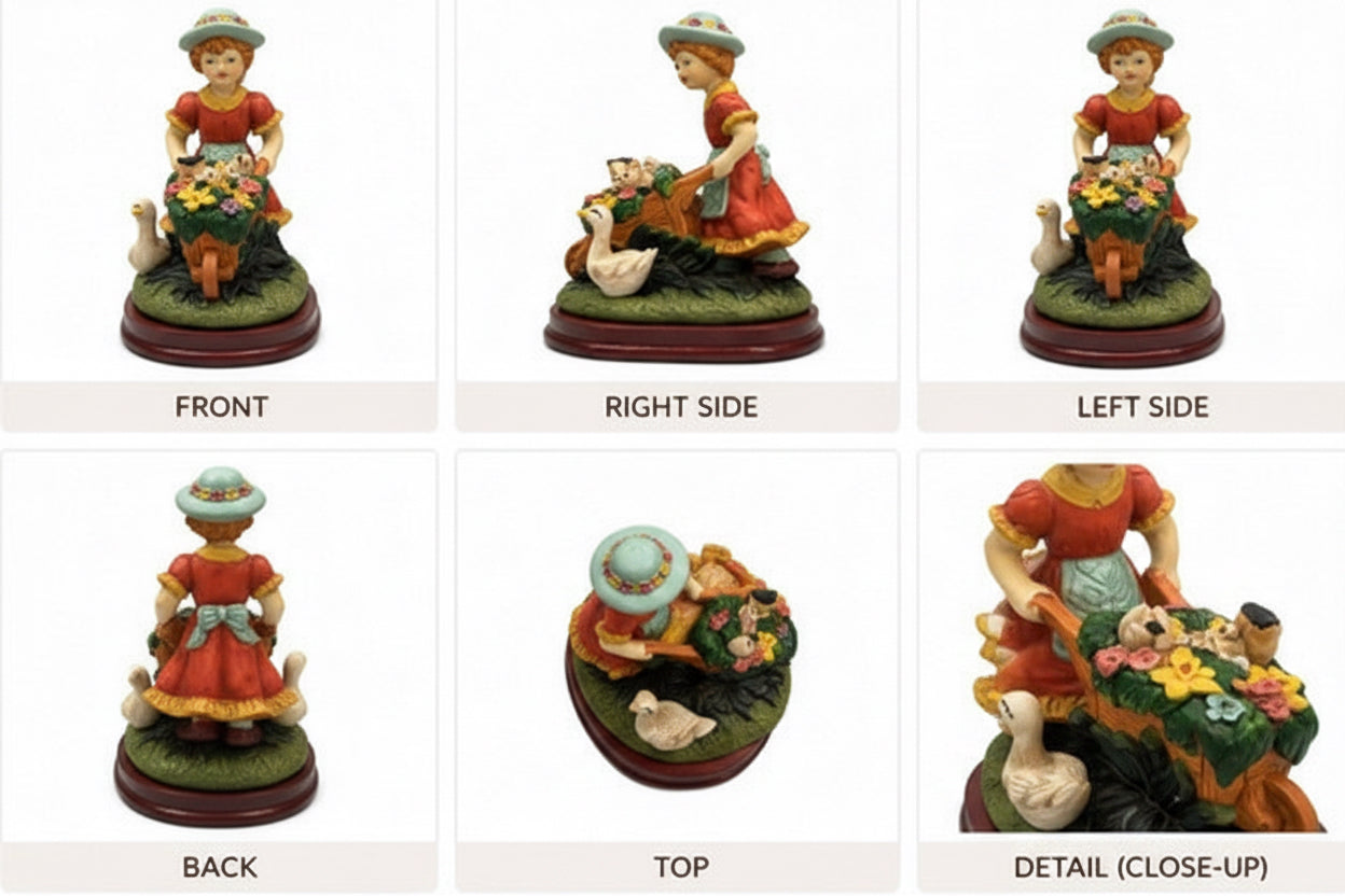 Vintage Girl with Wheelbarrow Decorative Figurine
