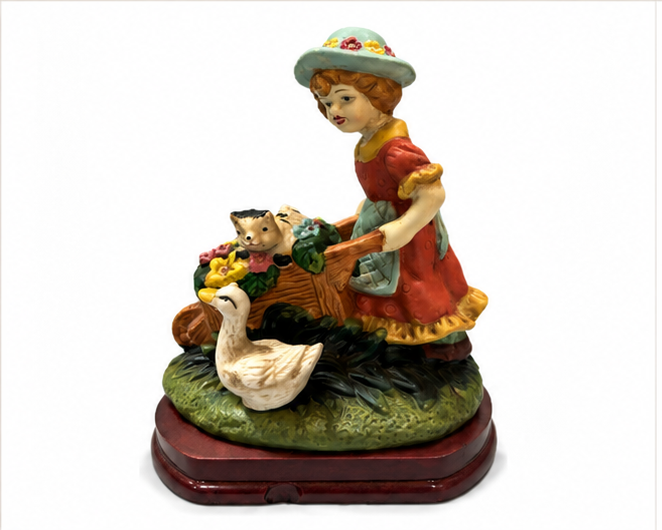 Vintage Girl with Wheelbarrow Decorative Figurine
