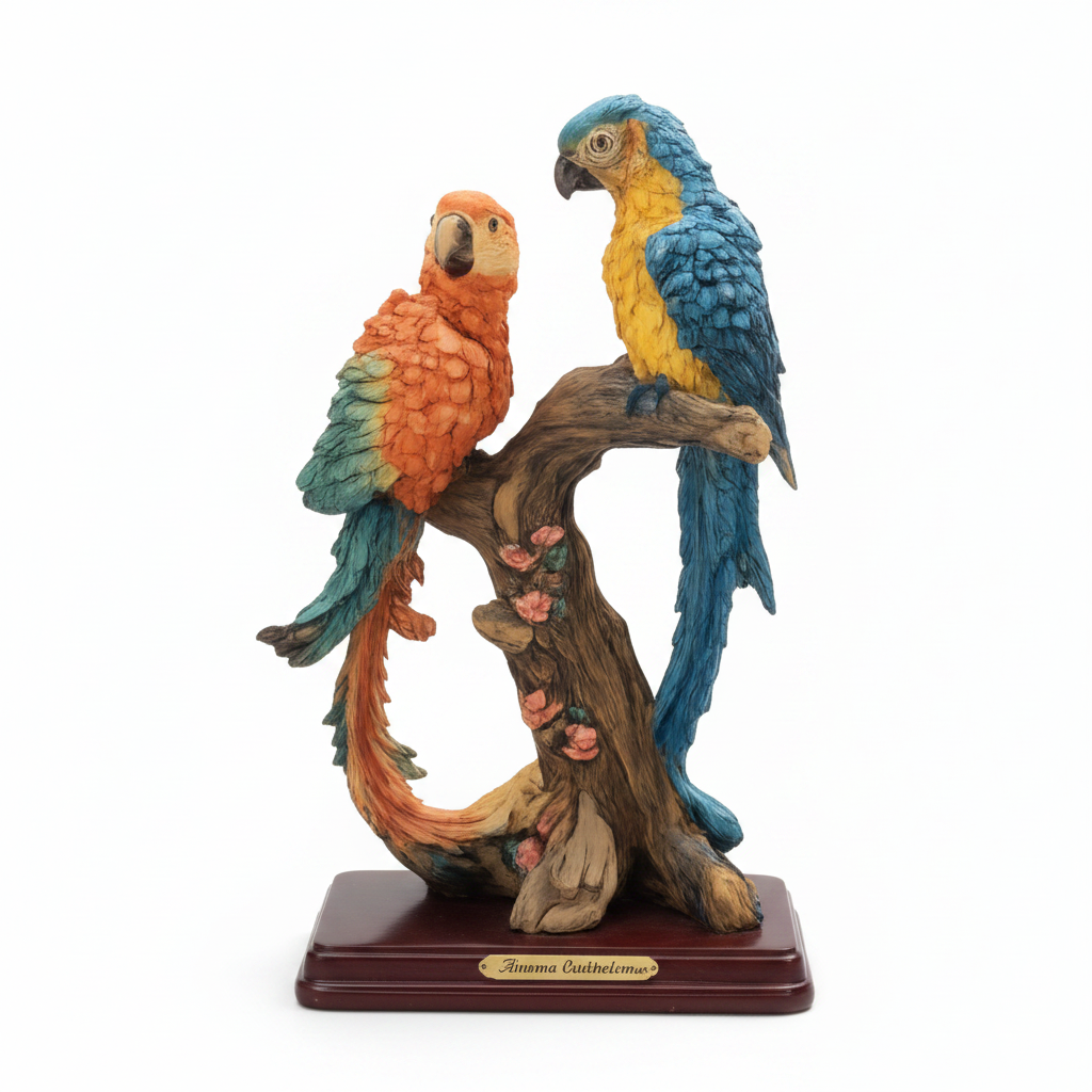 Parrot Pair on Tree Branch Decorative Figurine