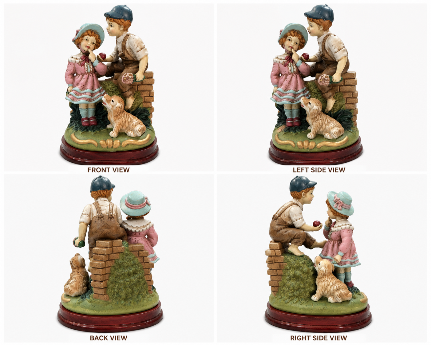 Vintage Boy & Girl with Dog Figurine – Hand-Painted Polyresin Decorative Statue